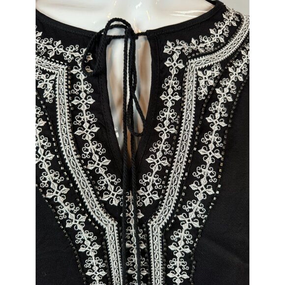 Sugar + Lips Black Embroidered Boho Top With Tassel Detail Large Rayon - Picture 2 of 16